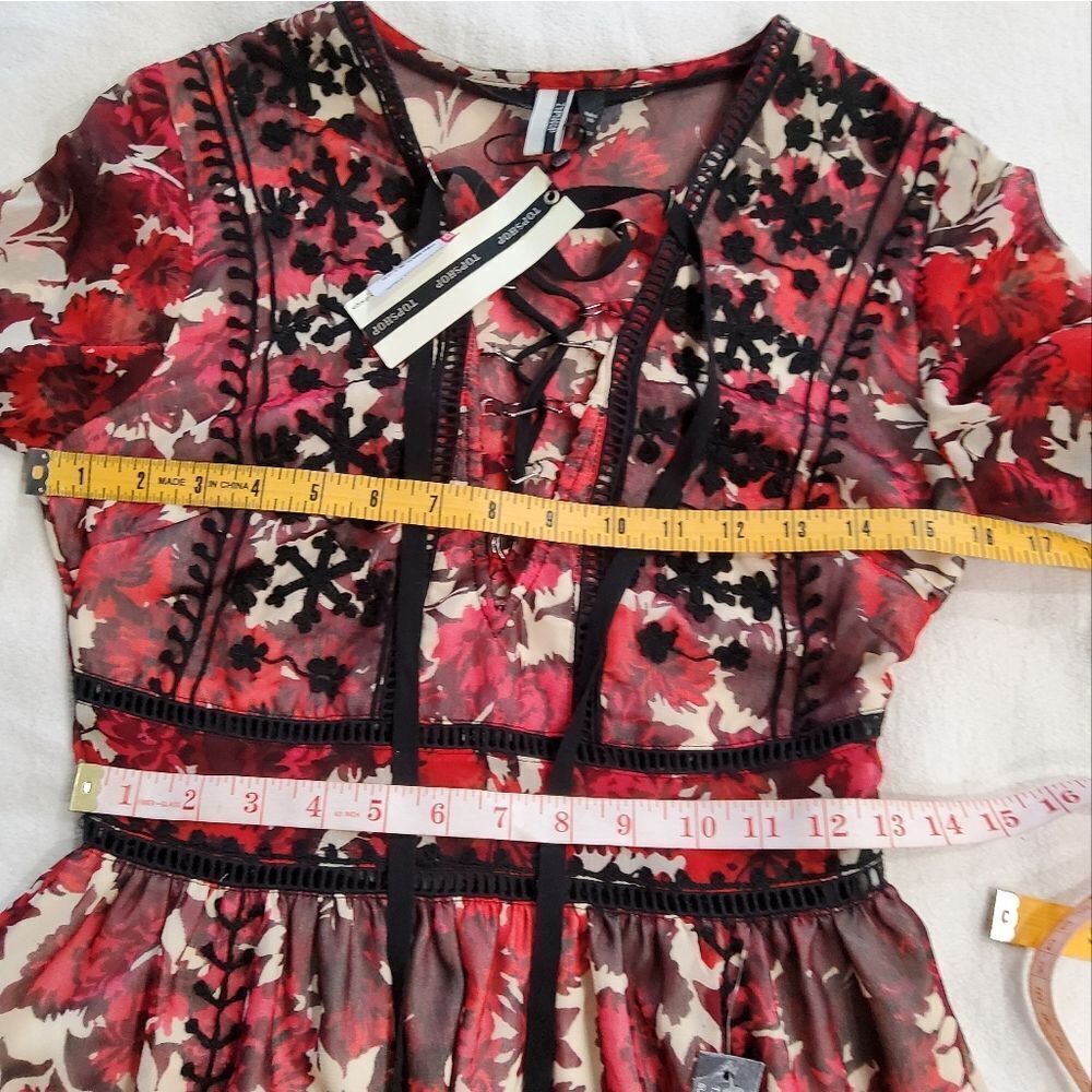 TopShop Boho Floral Print Embroidered Midi Dress Size 4 - Picture 10 of 14